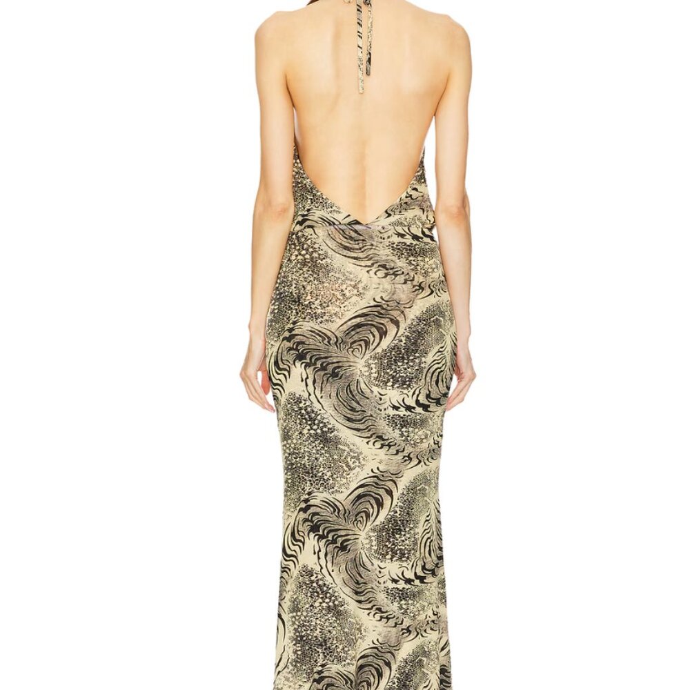 Revolve Superdown Stefania Gown Animal Print Zebra Cowl Neck Low Back Maxi Dress - Picture 2 of 8
